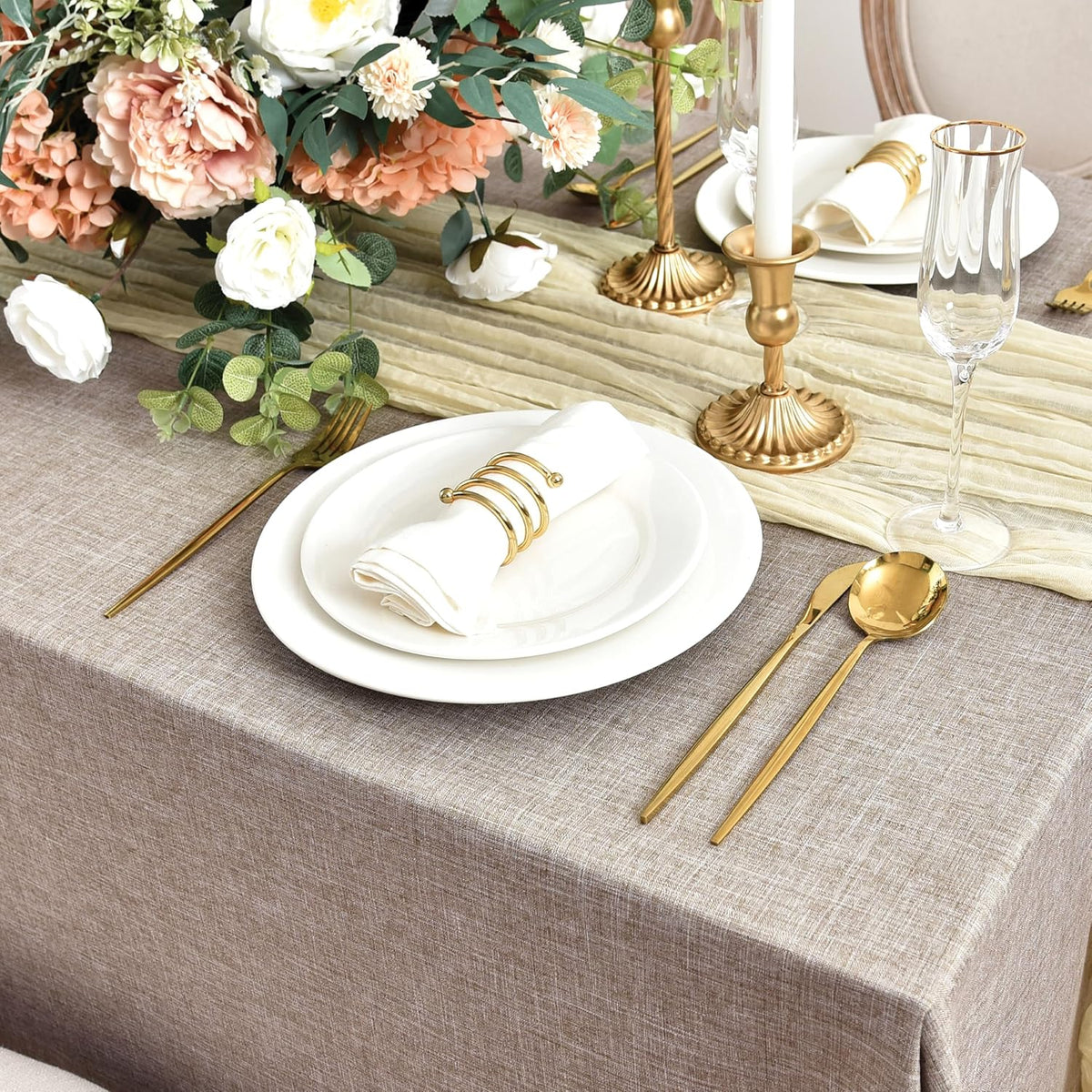 Fitable Faux Linen Tablecloths for Rectangle Tables: Water & Stain Resistant Farmhouse Table Cloth