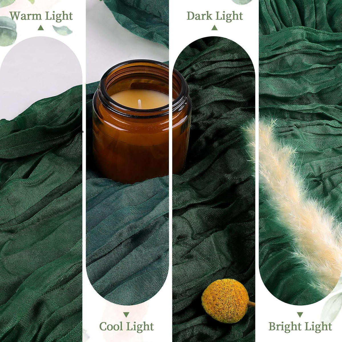 6 Pack Emerald Green Cheesecloth Table Runner 10FT Long Boho Gauze Table Runner Rustic Sheer Runner