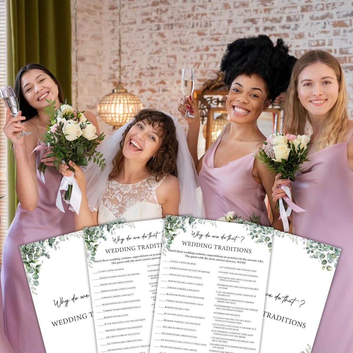 Eucalyptus Bridal Shower Game Cards - Why Do We Do That ? Wedding Traditions, Engagement
