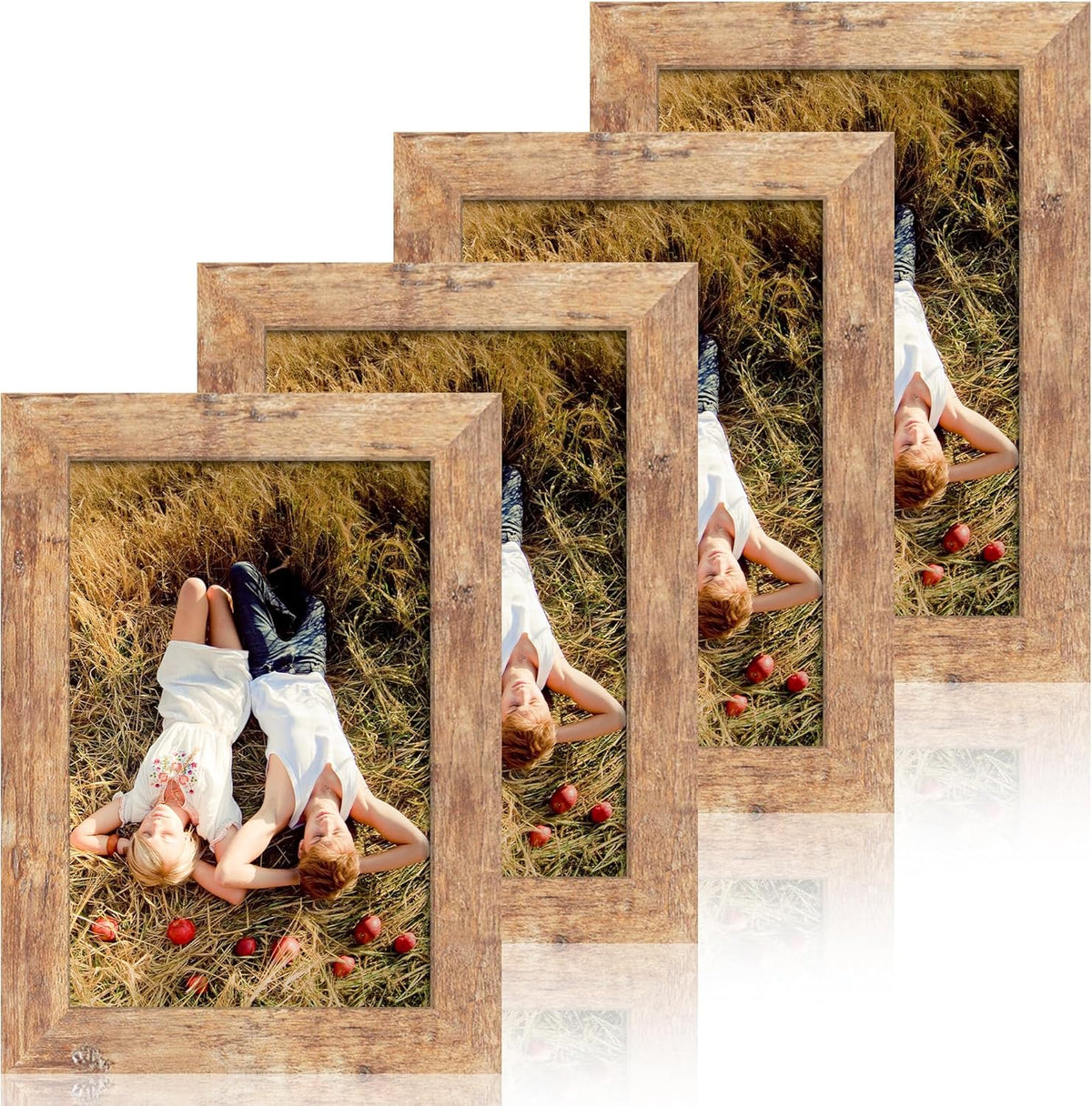 6x9 Picture Frame Set of 4, High Definition Real Glass Rustic Brown Frame, 6 x 9 Wood Photo Frames