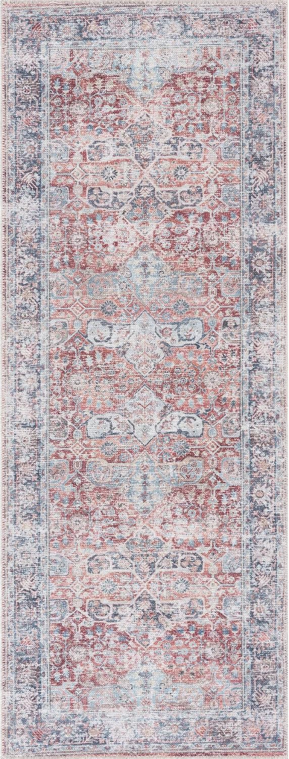 Bloom Rugs Caria Washable Non-Slip 12 ft Runner - Brick/Dark Blue Traditional Runner for Entryway