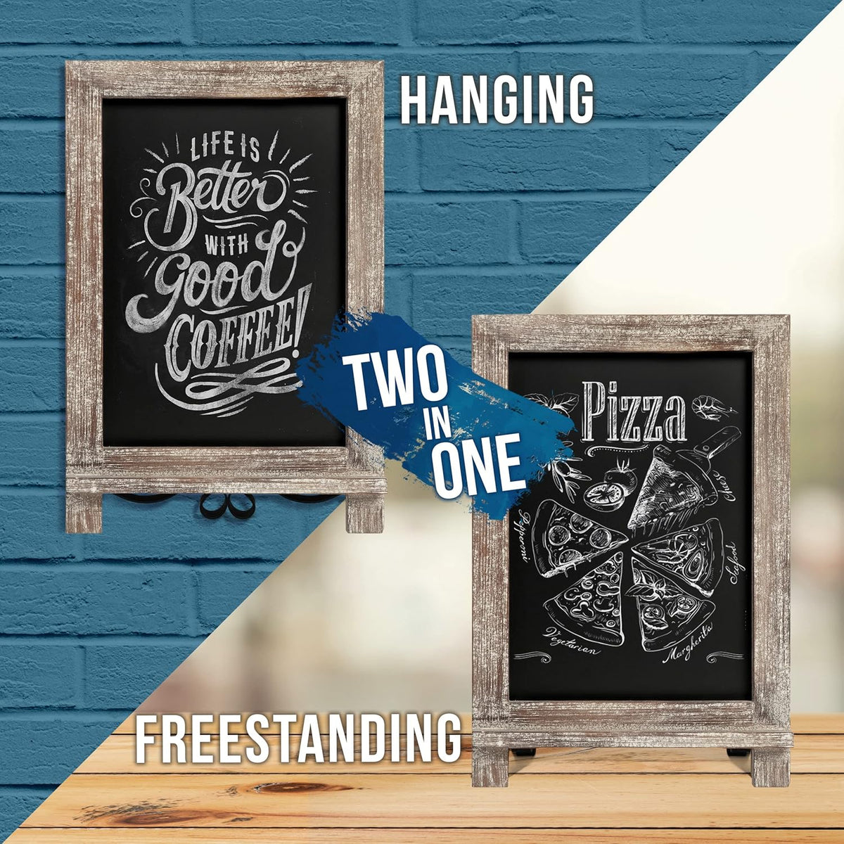 HBCY Creations Rustic Wooden Tabletop Chalkboard with Legs/Vintage Wedding Table Sign/Small Kitchen