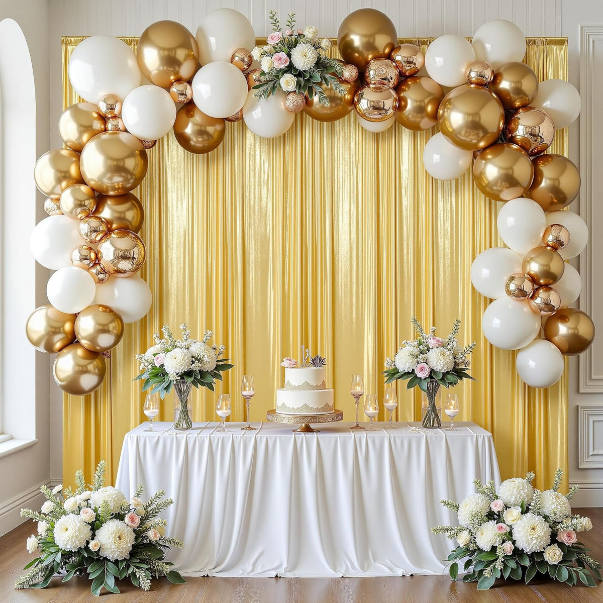 gogoparti 10x14FT Gold Sequin Backdrop Curtain - 2 Panels of 5x14FT Wrinkle-Free Reusable Glitter