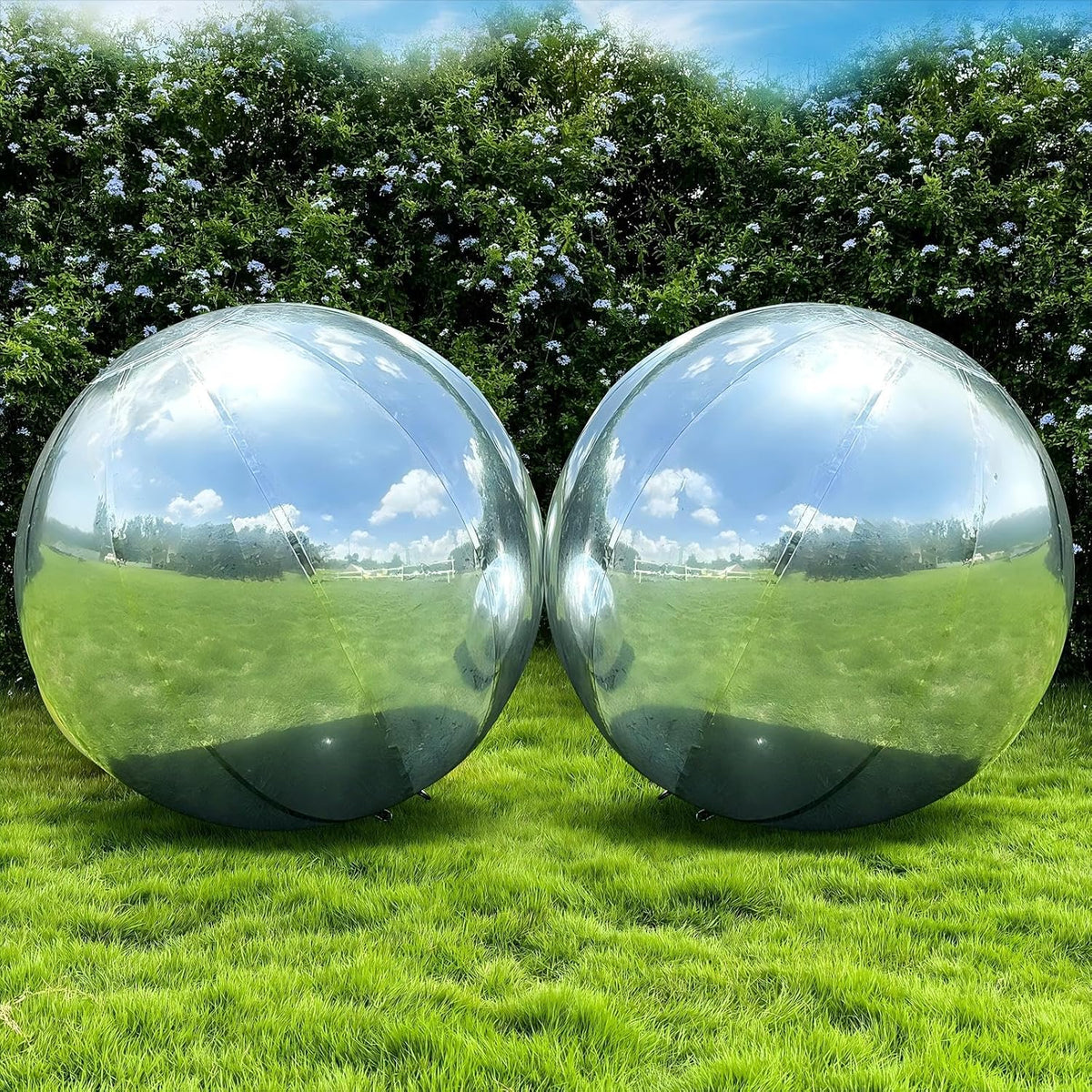 2PCS 19.7in Silver Inflatable Mirror Ball, Big Shinny Balls Reusable Large PVC Disco Ball Balloon
