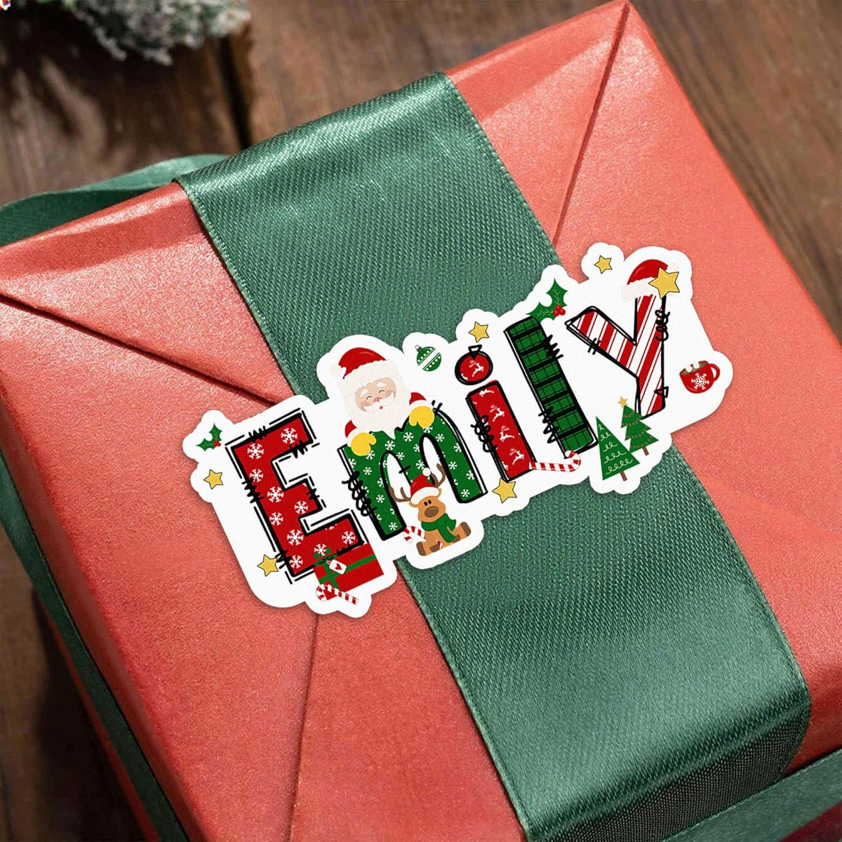 callie Personalized Christmas Stickers - Custom Name, 3.5"×1.69" Santa Claus Elk Design Merry