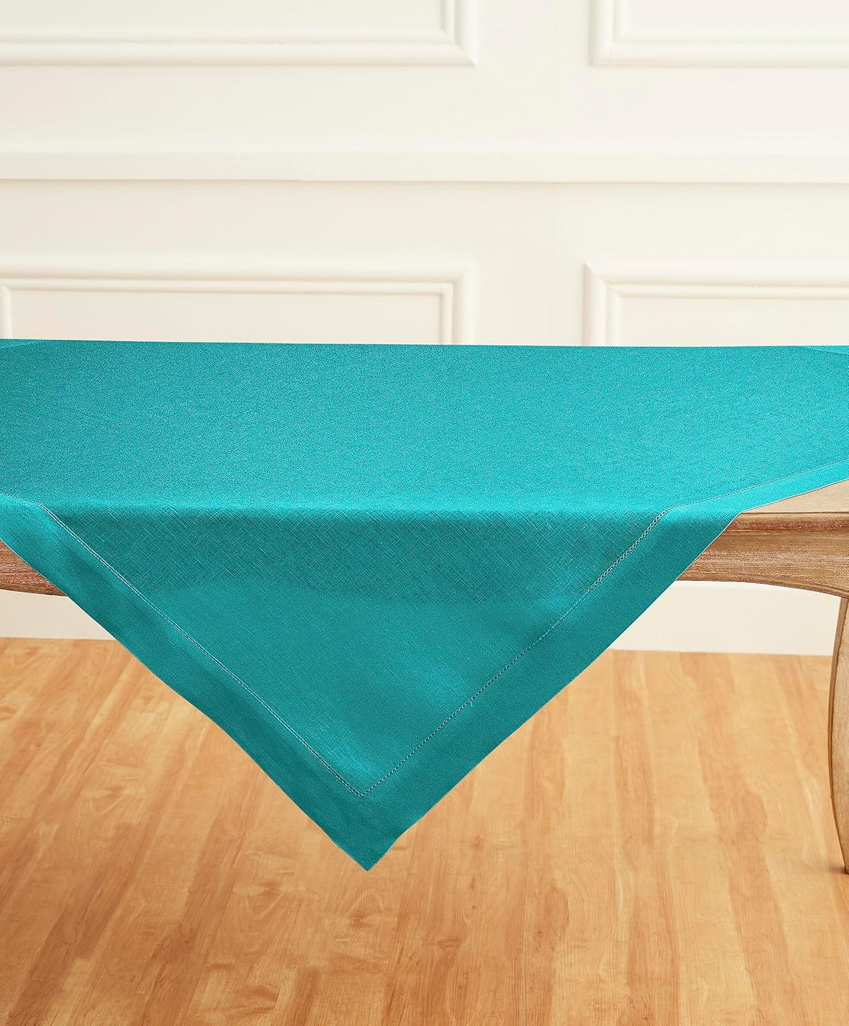 Solino Home Linen Square Tablecloth 52 x 52 Inch - 100% Pure Linen Teal Table Throw - Classic