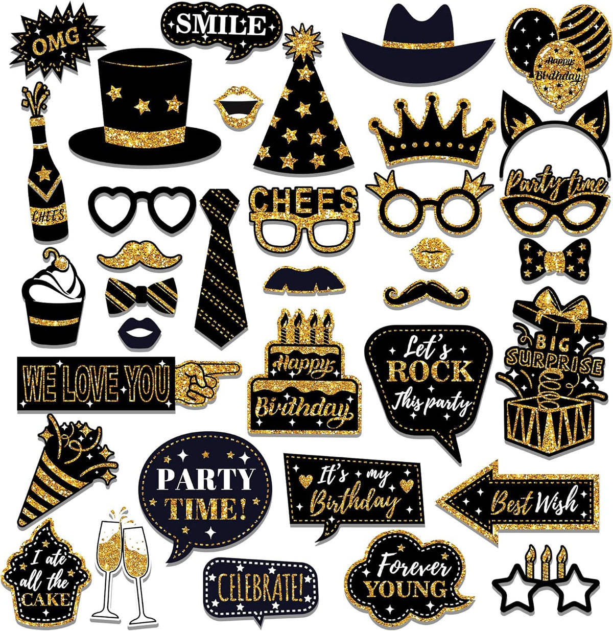 36 PCS Birthday Photo Booth Props Party Supplies Holiday Picture Decorations Photo Booth Props for