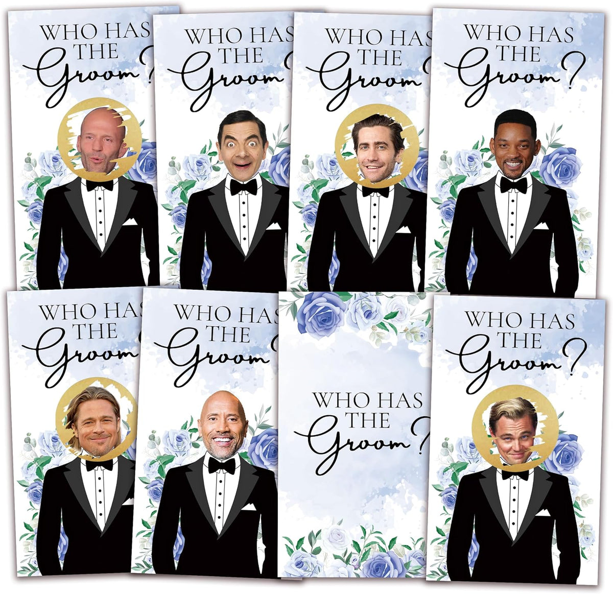 Who Has The Groom Bridal Shower Games, 41 Pcs Blue Floral Scratch Off Cards, 3.5"x 2.1" Funny