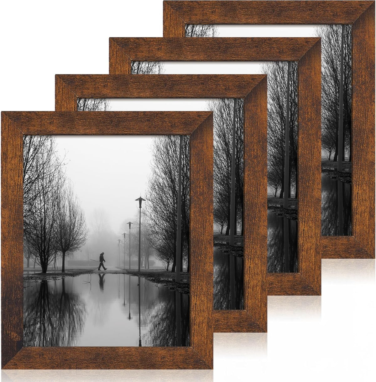 8.5x11 Picture Frame Set of 4, High Definition Real Glass Rustic Frame, Wood Photo Frames 8.5 by 11