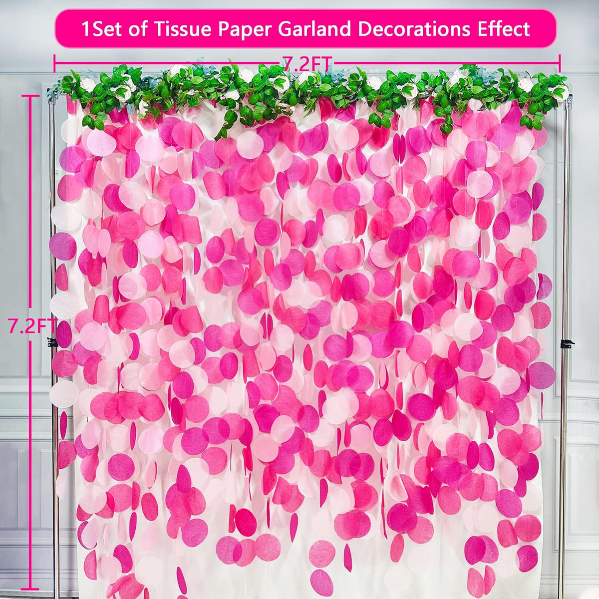 205Ft Hot Pink Party Decorations Big Circle Dots Backdrop Garland Rose Pink Tissue Paper Polka Dots