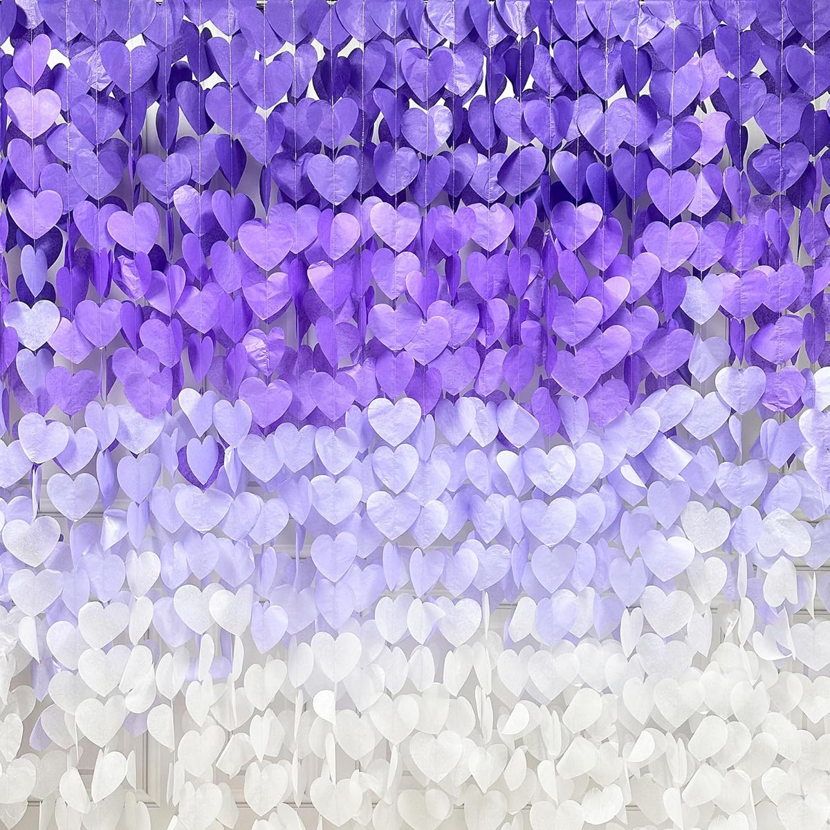 205Ft Lavender Party Decoration Ombre Purple White Heart Backdrop Streamer Tissue Paper Heart