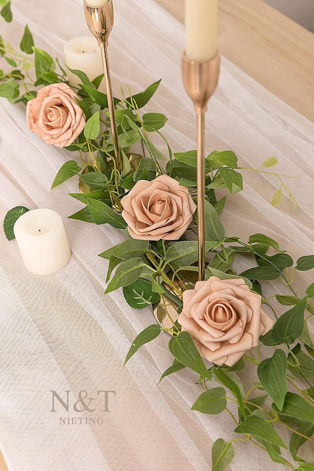 N&T NIETING Artificial Flowers, 50pcs Foam Roses Fake Brown Flowers for DIY Wedding Bouquet Party