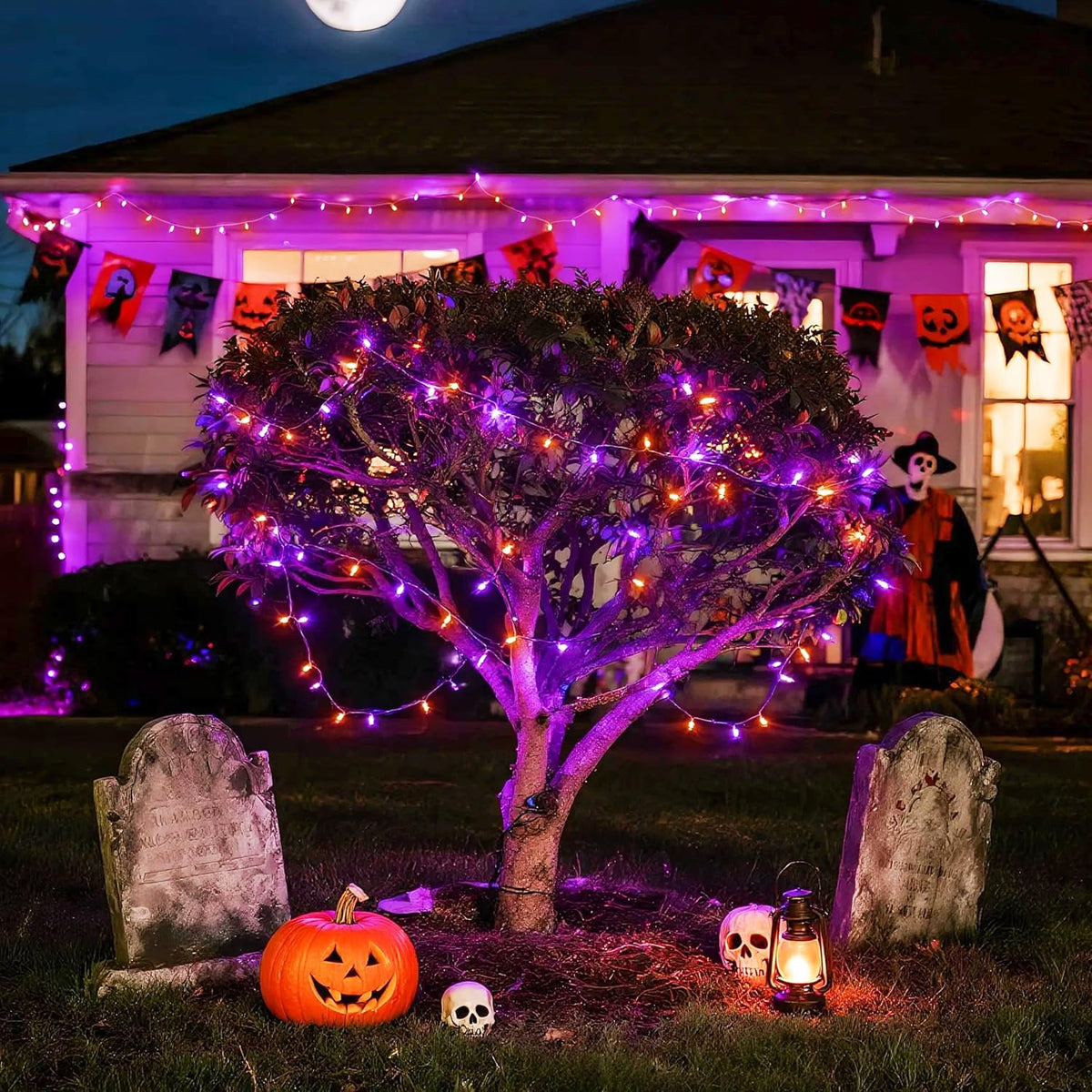 JMEXSUSS 163 FT 500 LED Halloween String Lights Indoor, Orange and Purple Halloween Lights Outdoor