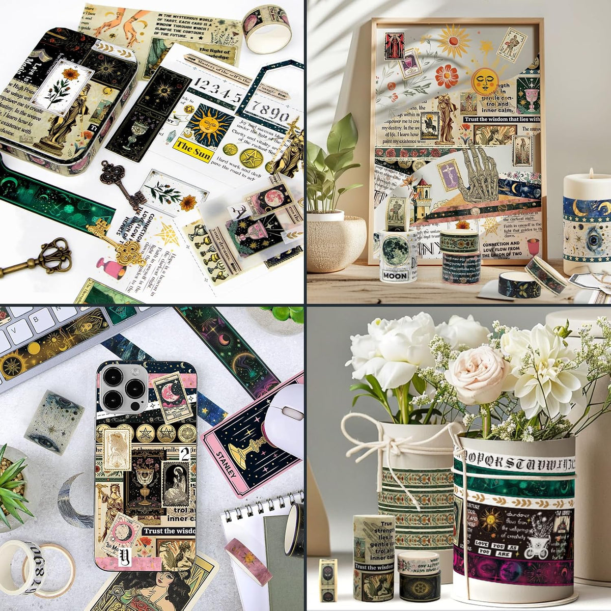 29 Rolls Washi Tape Set - Tarot Theme Decorative Masking Tape Colored Patterns, Vintage Adhesive