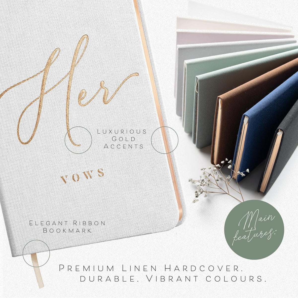 ARTESORI Vow Books His and Hers - Linen Wedding Vow Books Perfect as Bride & Groom Gifts, Wedding