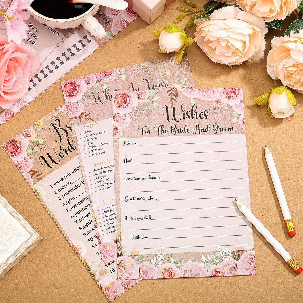 Teling 145 Pieces Bridal Shower Game Bridal Shower Favors Set Wedding Games Cards and Pencils for
