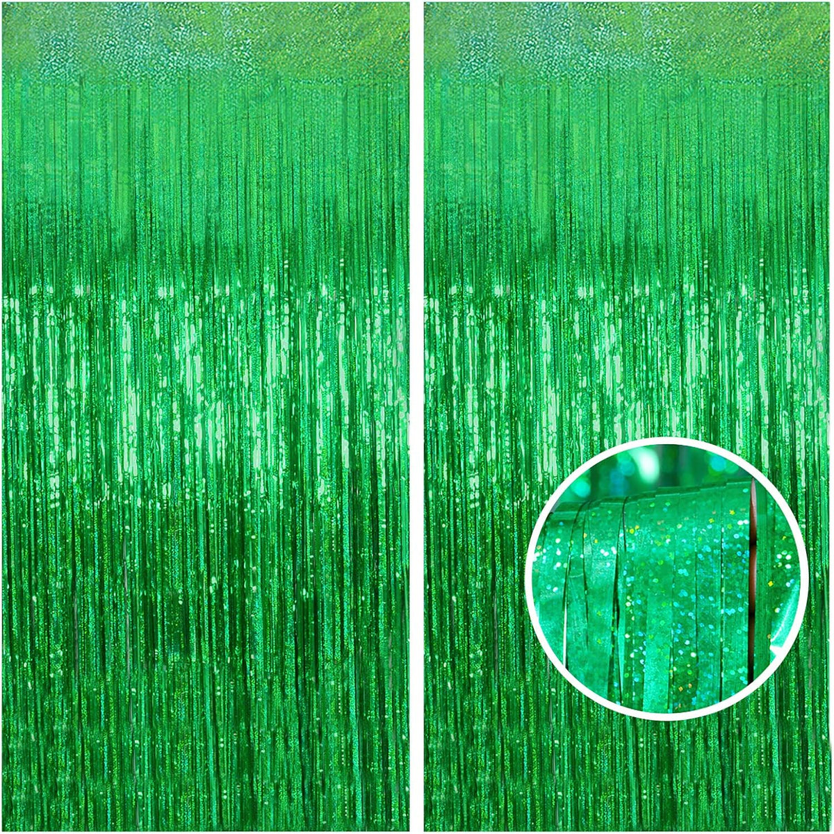 Melsan Foil Curtain Backdrop, 2 Pack 3.2 ft x 8.2 ft Tinsel Foil Fringe Curtains, Sparkle Metallic