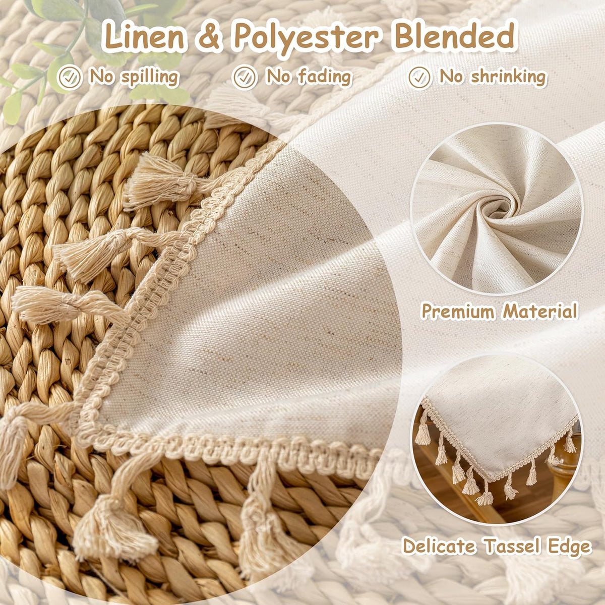 MYSKY HOME Table Cloth 60x102 in Rectangle, Cotton Tassel Linen Look Waterproof, Wrinkle Free Table