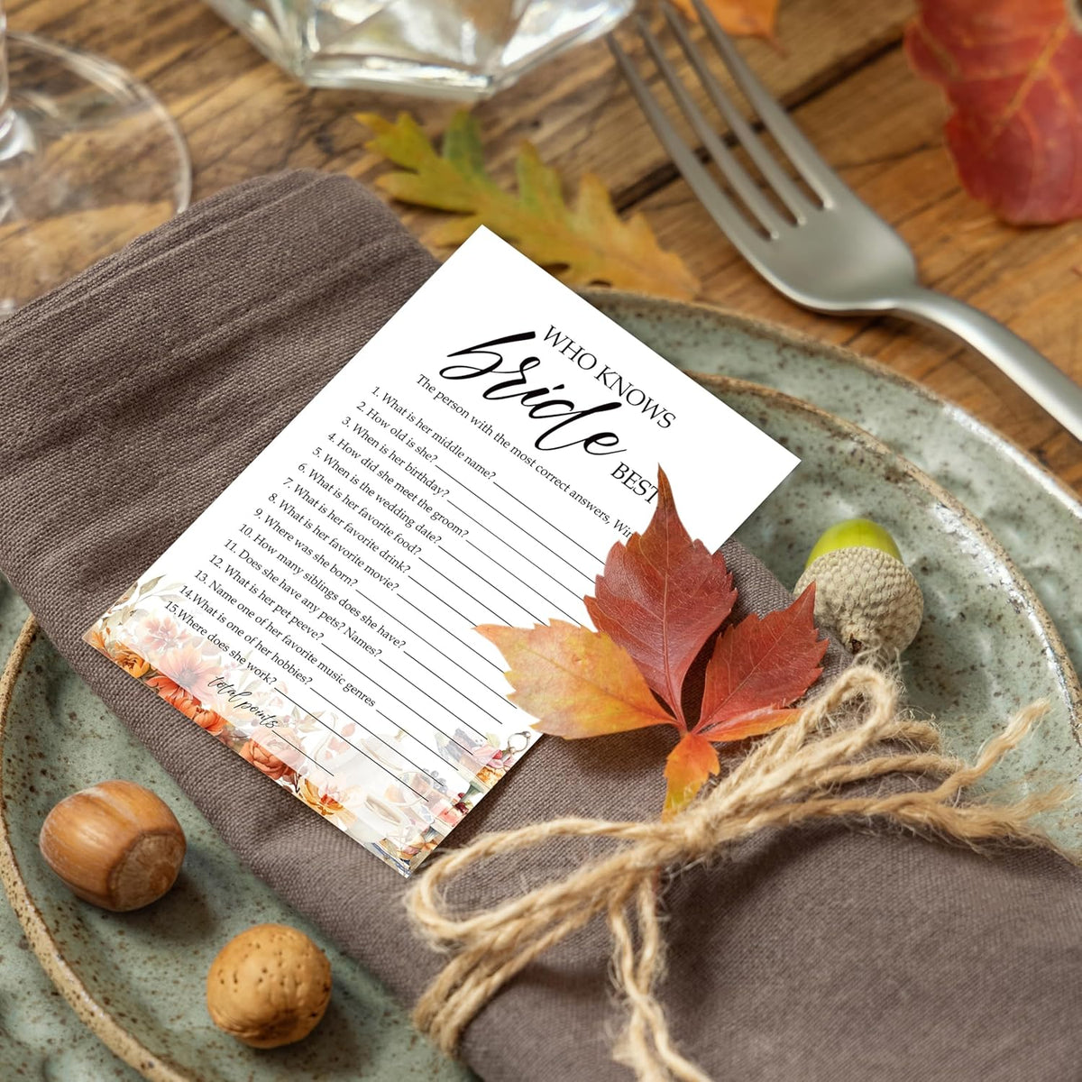 Fall Bridal Shower Games Cards, Who Knows Bride Best Wedding Bachelorette Party Games, Fall in Love