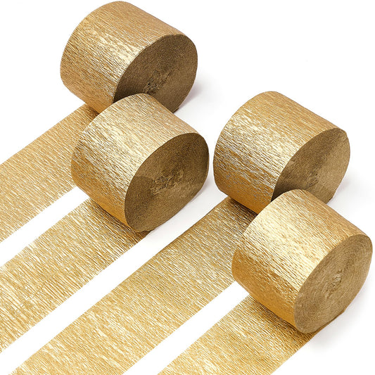 PartyWoo Gold Gold Crepe Paper Streamers 4 Rolls 328 FT Streamers
