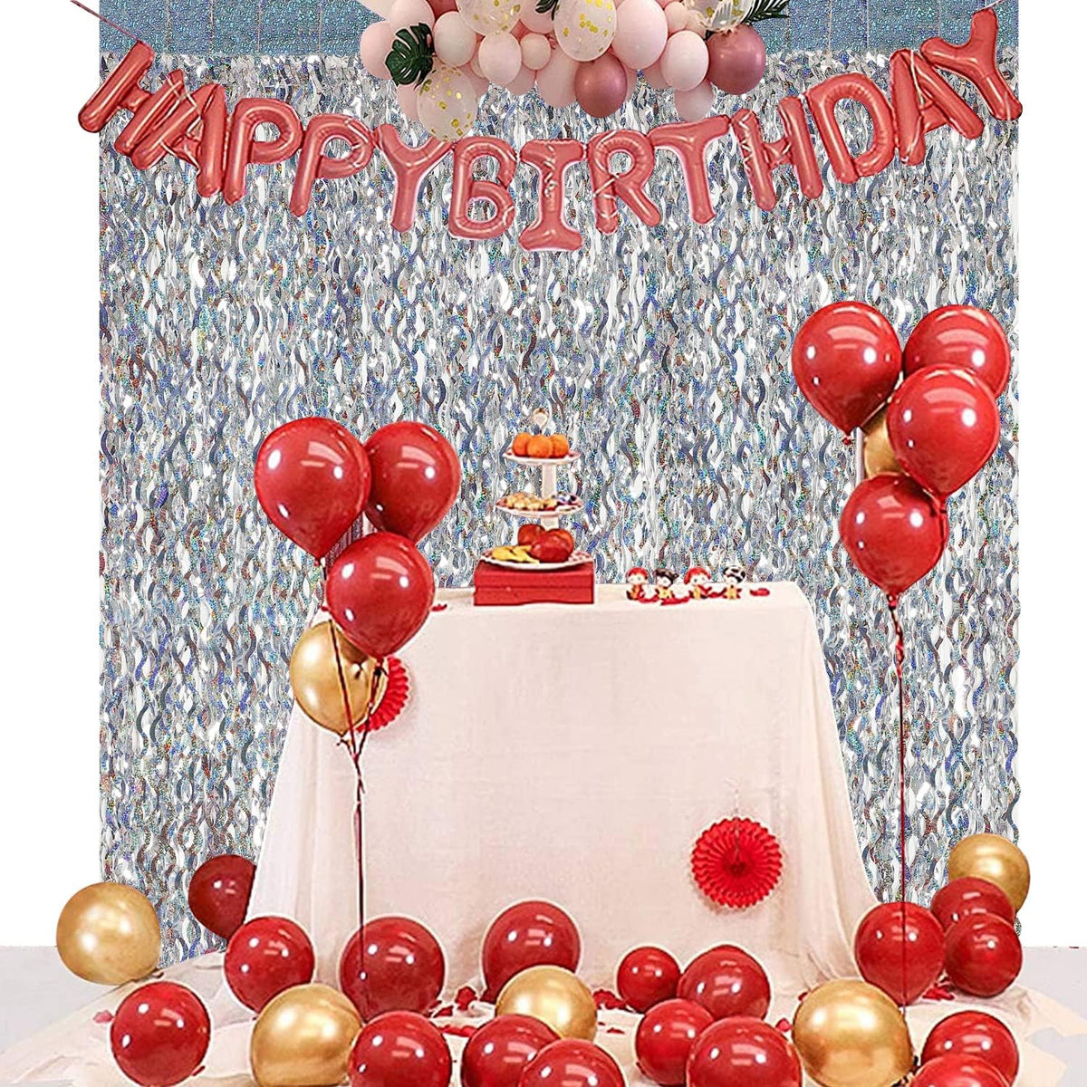 Silver Tinsel Backdrop- CYLMFC 3 Pack 3.3 ft x 6.6 ft Streamer Foil Fringe Curtain for Birthday