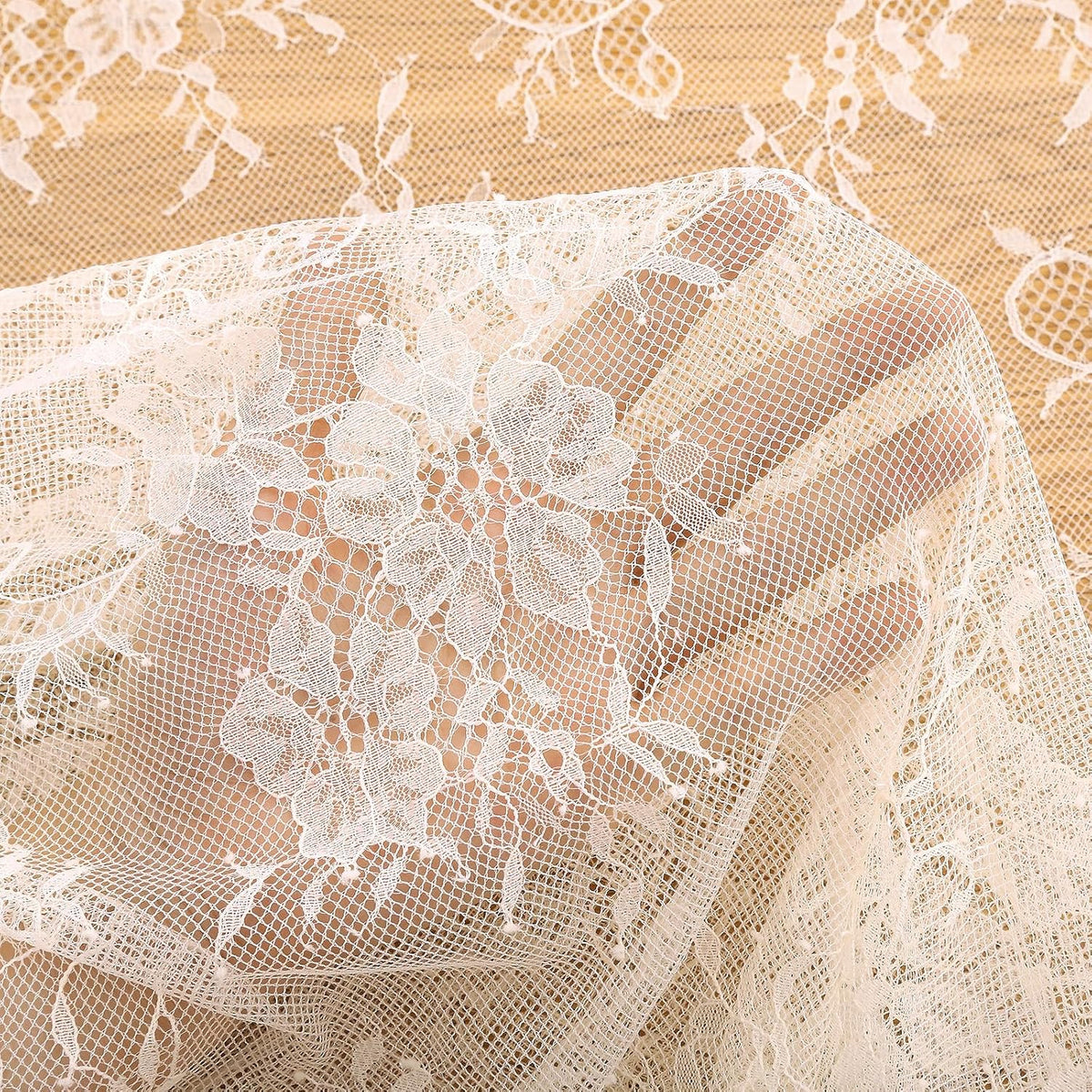 LuoluoHouse Pack of 6 Lace Tablecloth Ivory Table Fabric 60x120 Inch for Rustic Boho Wedding Bridal