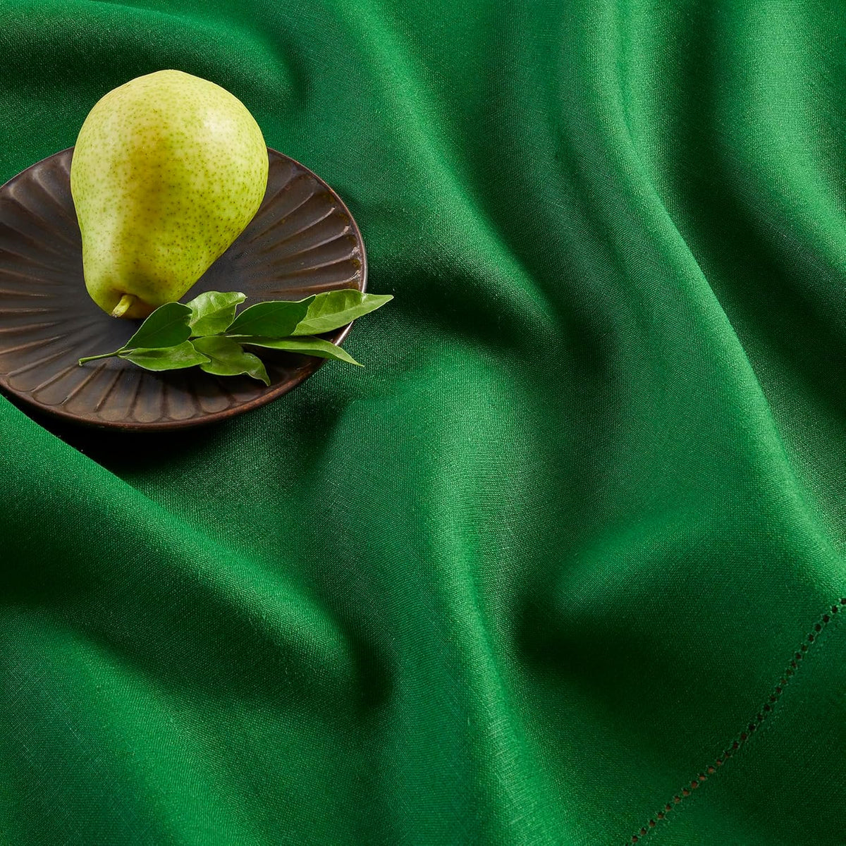 Solino Home Linen Tablecloth 52 x 52 Inch - 100% Pure Linen Garden Green Square Tablecloth
