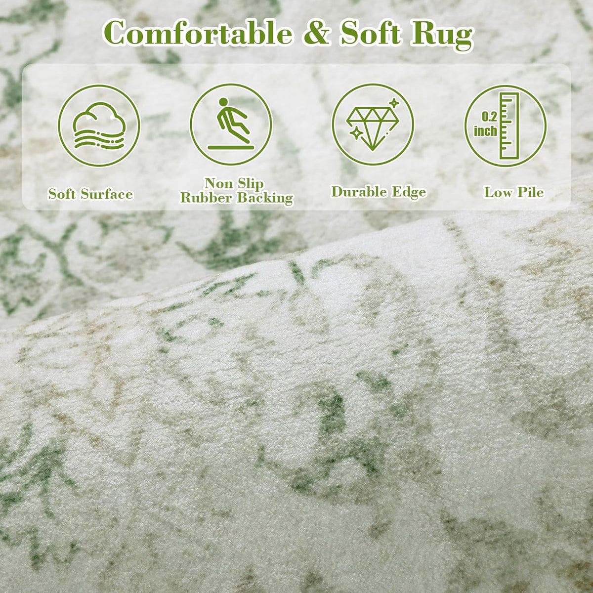 Deerly Green Area Rugs 9x12 for Living Room Soft Non-Slip, Large Bedroom Rug Vintage Dining Room