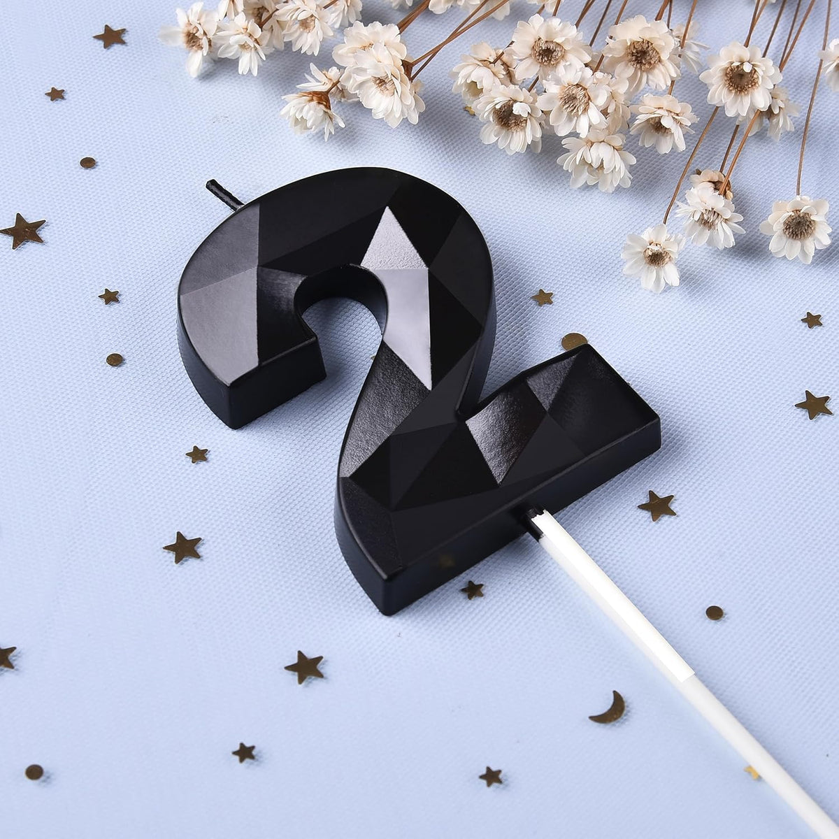 PHD CAKE 2.76 Inch Crystal Black 2 Number Birthday Candles, Black Number Candles, Cake Number