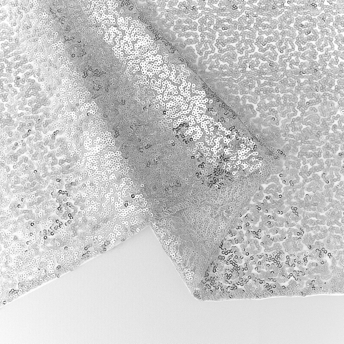 2 Packs 12 x 72 inches Sequin Table Runner, Silver Glitter Table Runner for Birthday Party Supplies
