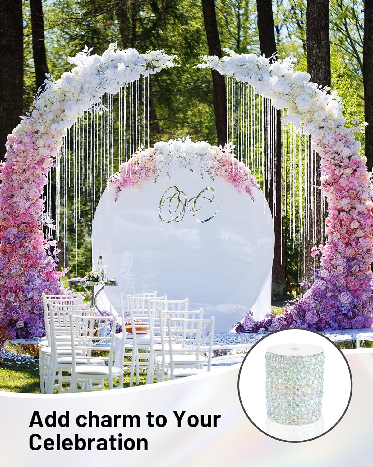 99FT Crystal Garland Strands, Acrylic Iridescent Crystal Beads String Roll, Diamond-Shaped Crystal
