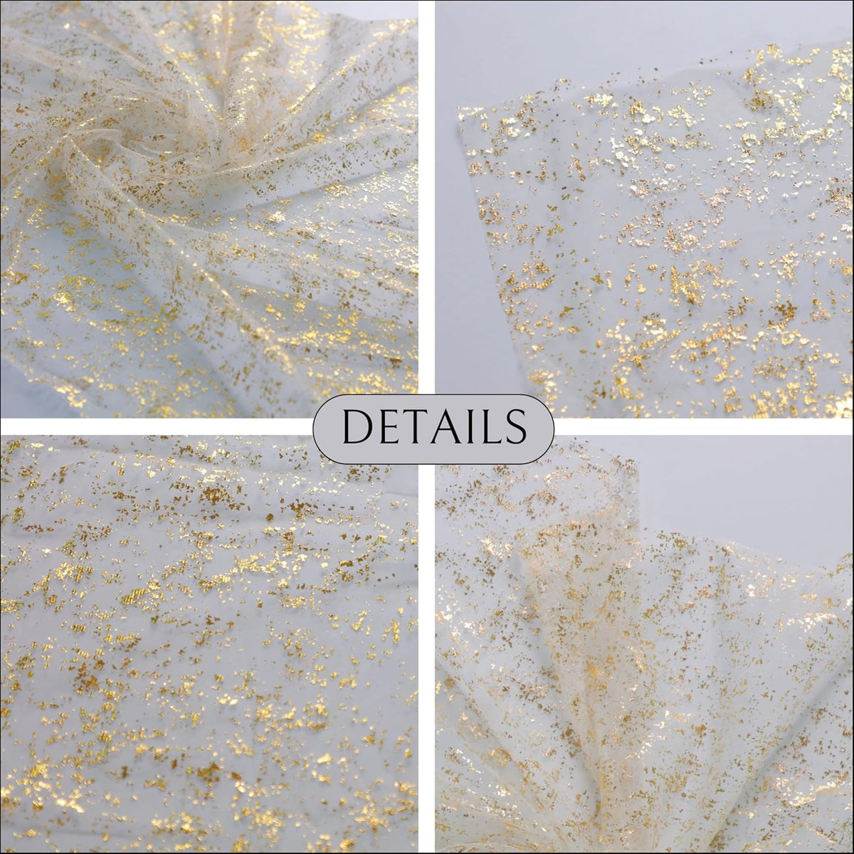 Snowkingdom 10 Pack 10ft Gold Table Runners, Sheer Chiffon Tulle Cheesecloth Sequin Glitter