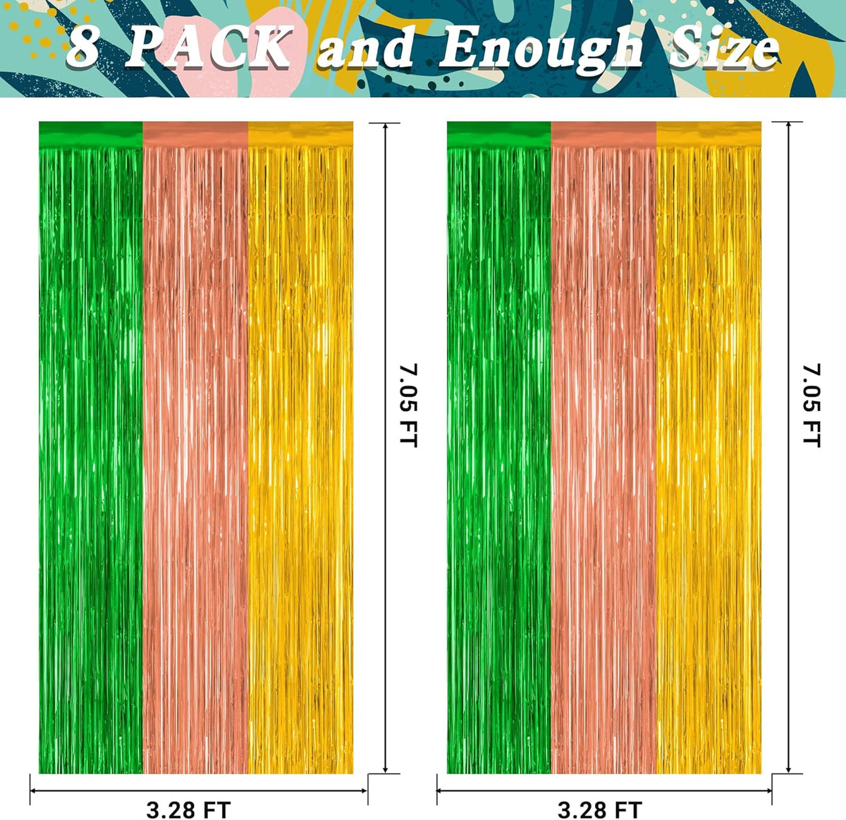 12 Pack Hawaiian Party Decorations, 3.28 FT x 7.05 FT Luau Party Decorations, Green Brown Yellow