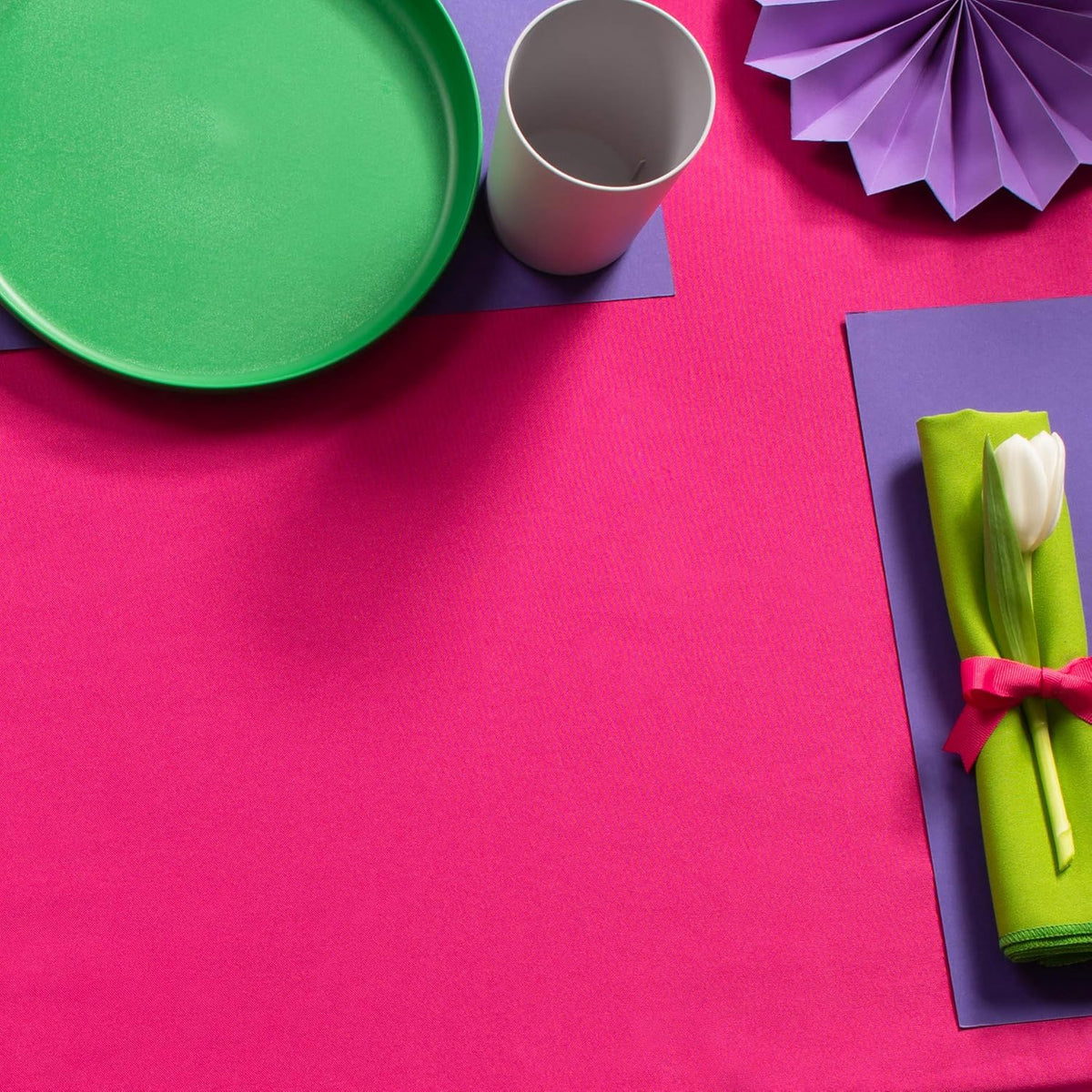 Gee Di Moda Rectangle Tablecloth - 90 x 132 Inch Fuchsia Table Cloth for 6 Foot Table with
