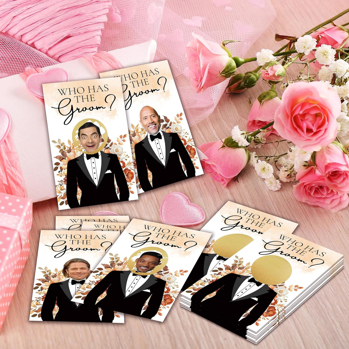 Floral Bridal Shower Games，Who Has The Groom Scratch Off Card, 41Pcs Scratch Card Off Bridal