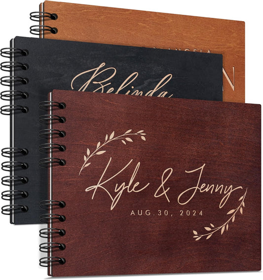Personalized Wood Wedding Guest Book - 5 Colors/Finishings, 2 Sizes, 12 Designs - Wood Wedding