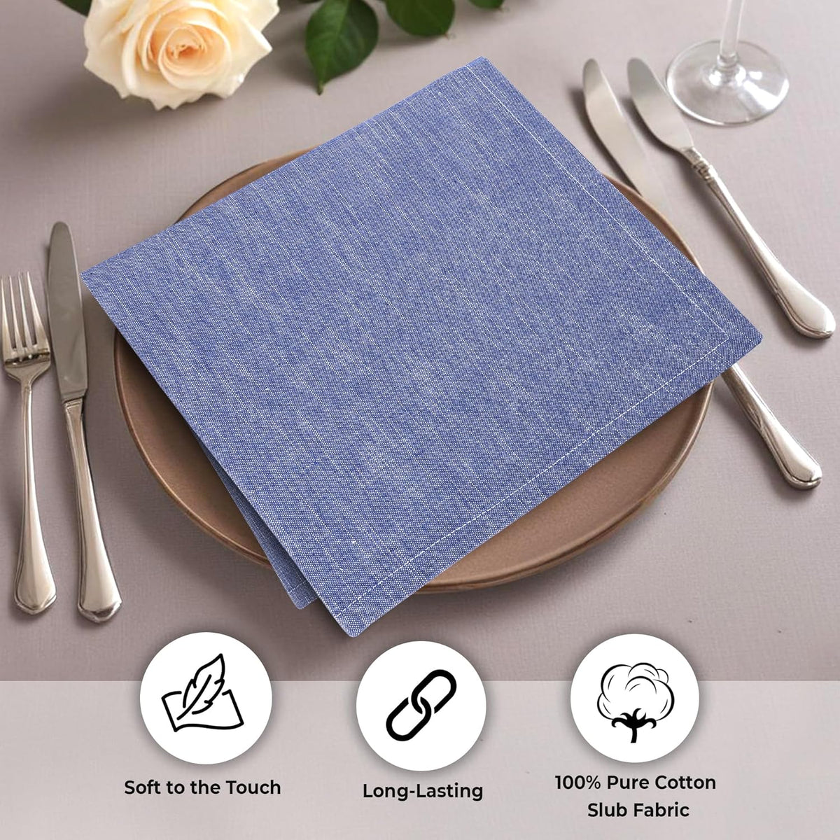Urban Villa Cloth Napkins 100% Cotton Slub Absorbent Dinner Napkins (Set of 12) Oversized 20x20