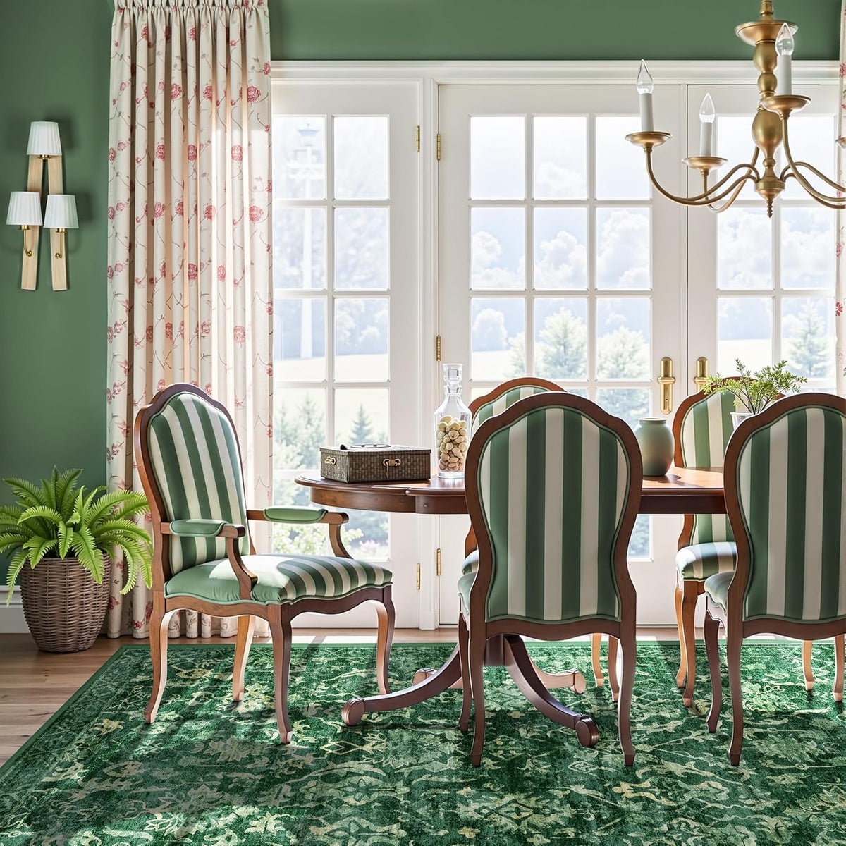 Deep Green Area Rugs 6x8 Rugs for Living Room, Washable Vintage Rugs for Bedroom, Distressed Throw