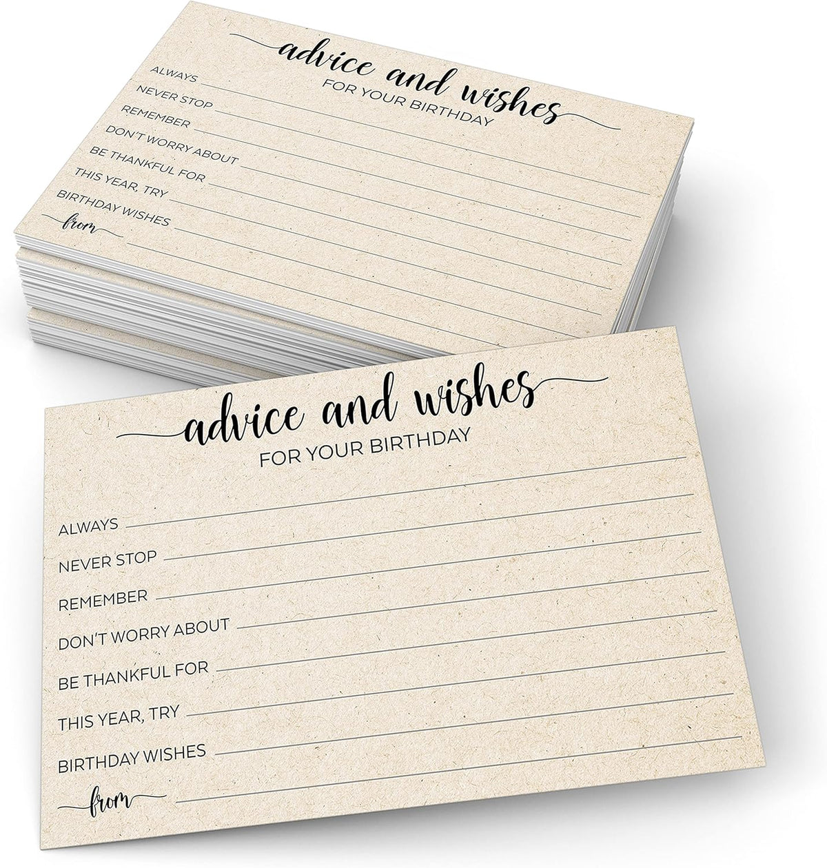 321Done Birthday Wishes and Advice Tan-Kraft (50) 4x6" Cards - Good Advice, Best Wishes, Memories