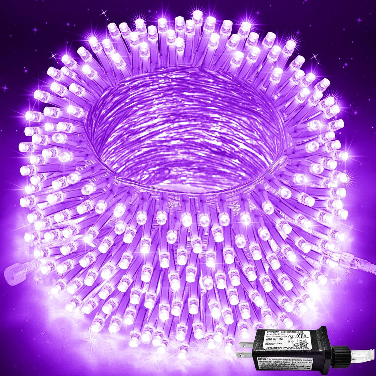 JMEXSUSS 91.5ft 250 LED Purple String Lights Indoor, Connectable 8 Modes Purple Christmas Lights