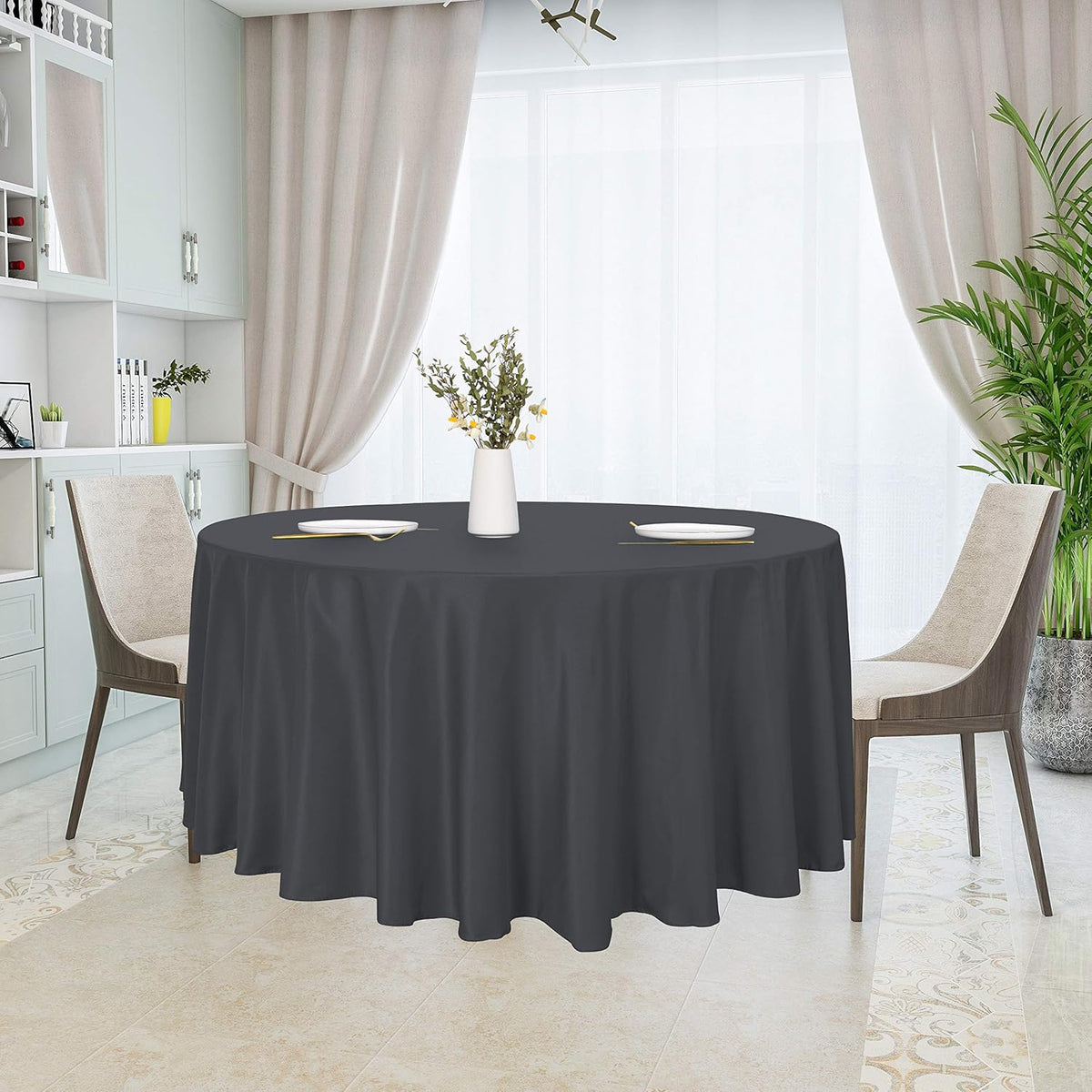 sancua Round Tablecloth - 108 Inch - Water Resistant Spill Proof Washable Polyester Table Cloth