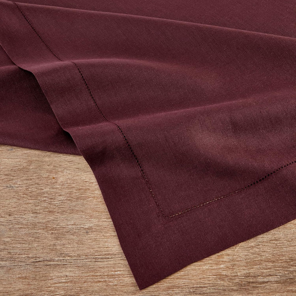 Solino Home Linen Burgundy Tablecloth 60 x 90 Inch - Classic Hemstitch, 100% Pure Linen Rectangular
