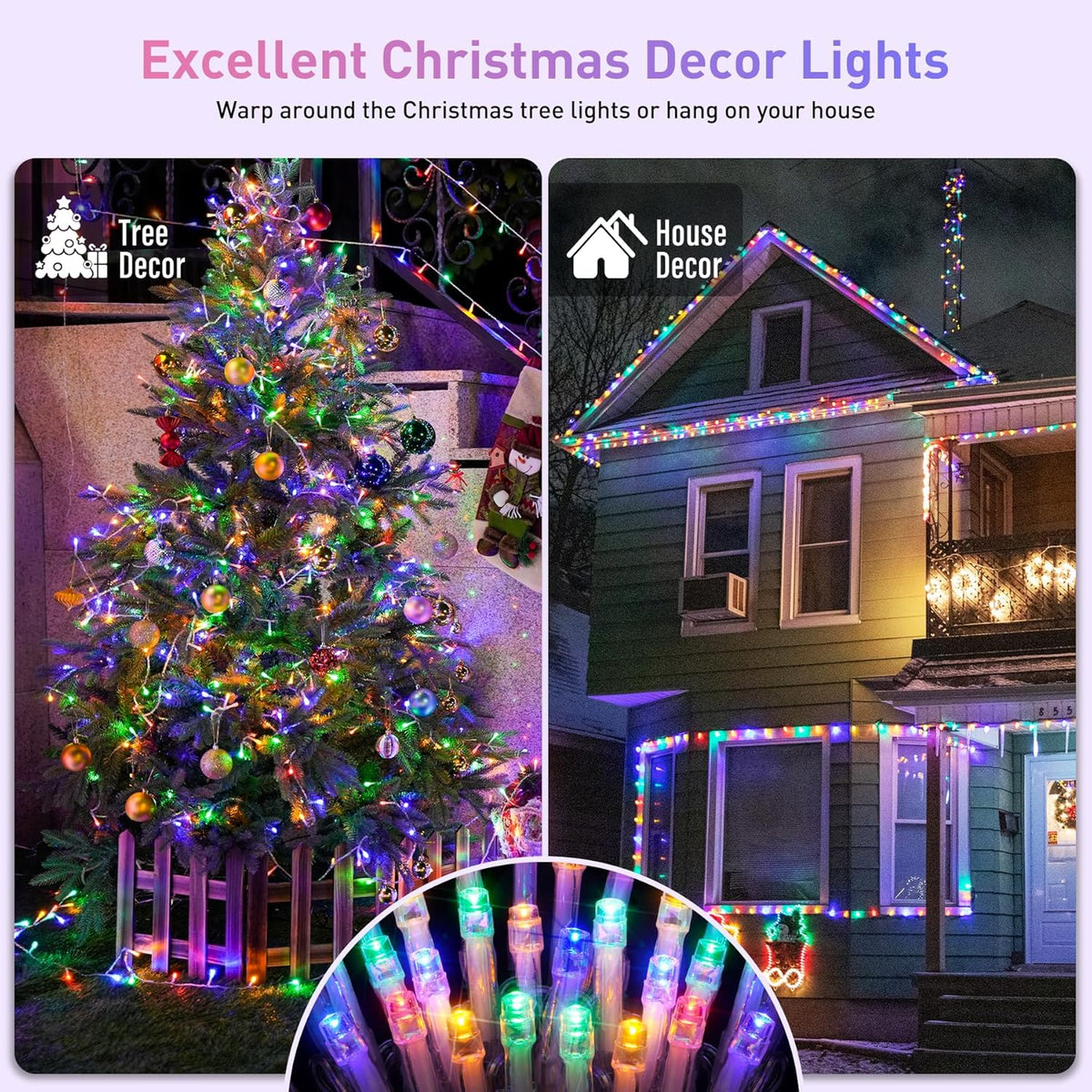 JMEXSUSS 300 LED Multicolor Christmas Tree Lights 8 Modes Colored String Lights Indoor Outdoor