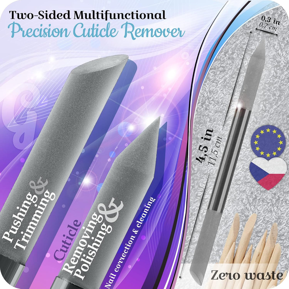 GLADZY Glass Cuticle Pusher - Manicure Cuticle Stick - Crystal Glass Cuticle Remover - Professional