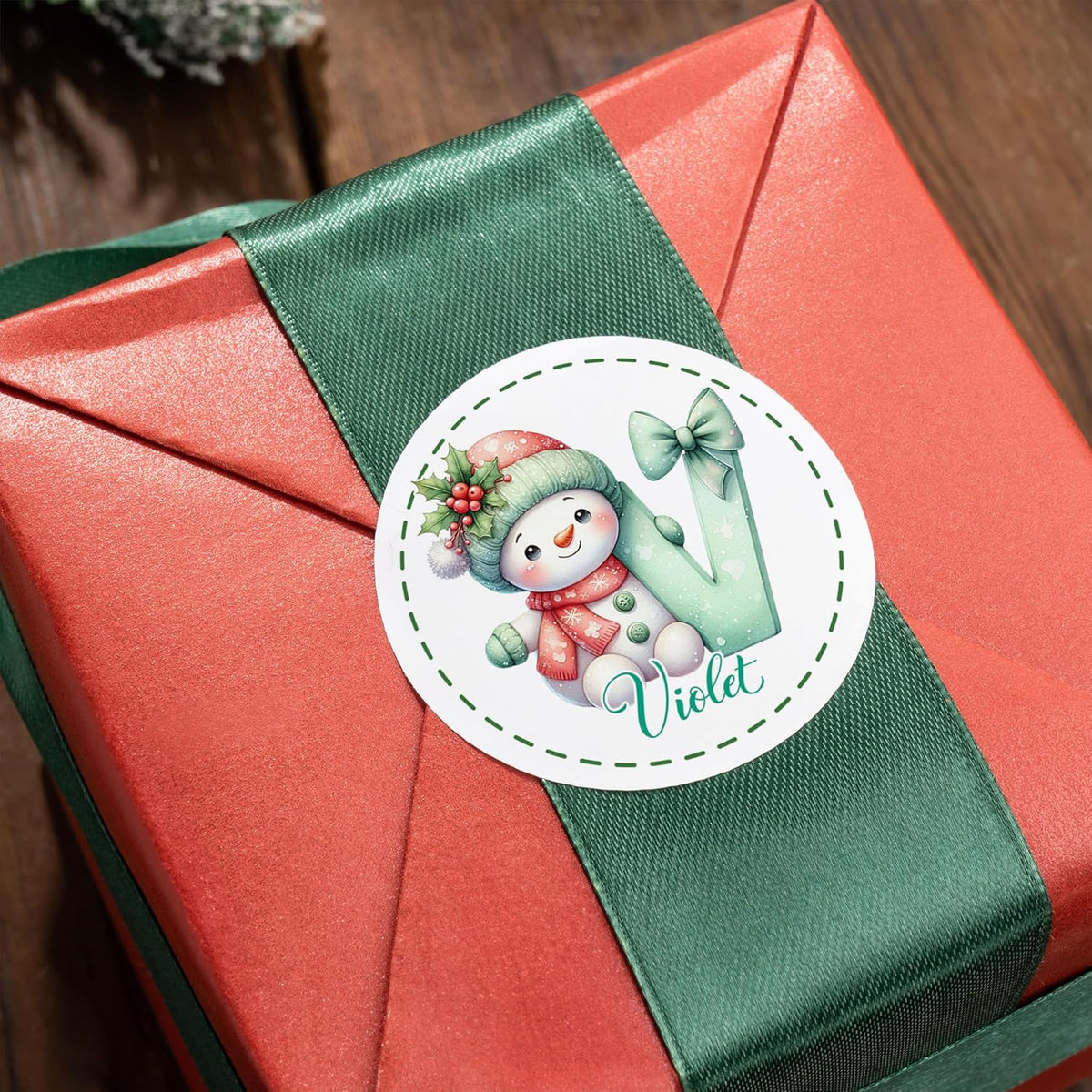 callie Personalized Christmas Stickers - Custom Name & Initial, 1.97 Inch Cute Snowman Design Merry
