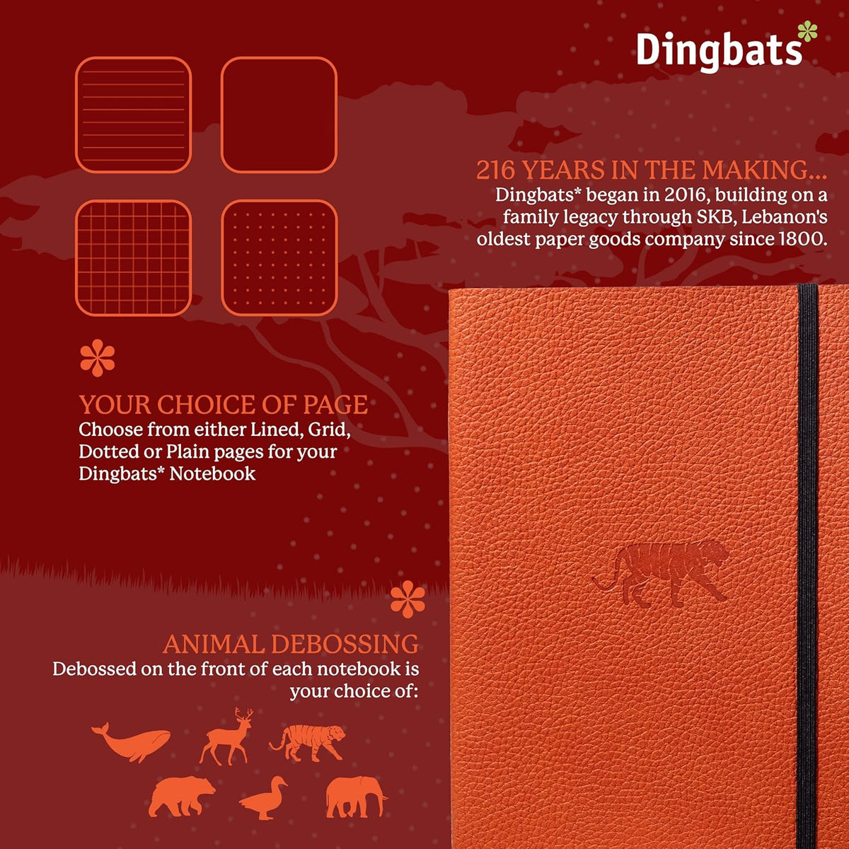 Dingbats A5 Wildlife Dotted Notebook Journal - Premium Vegan Leather Softcover Executive Journal