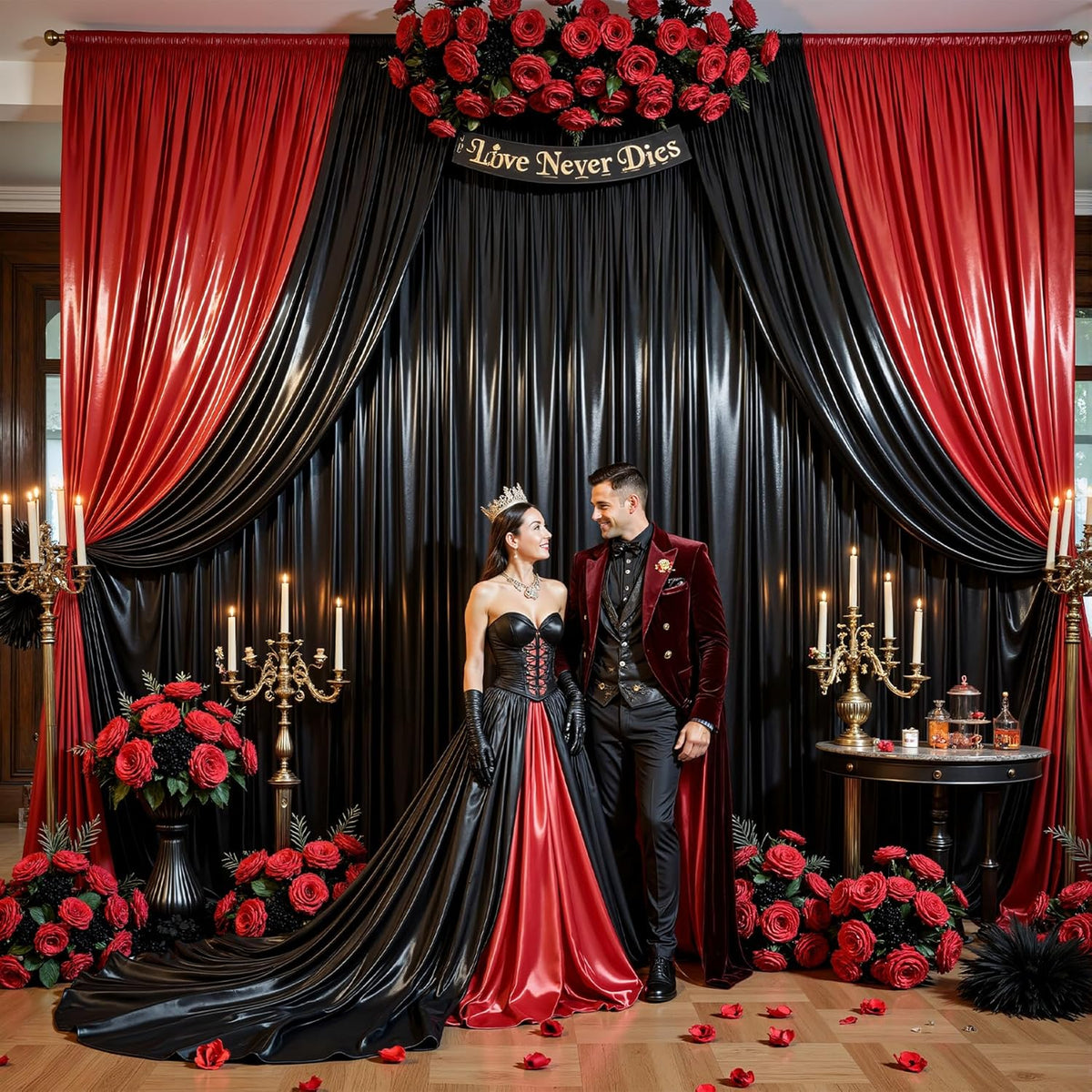 Black Satin Backdrop Curtains 2 Panels - Glitter Photo Drapes for Baby Shower, 10x10FT Shimmer Back