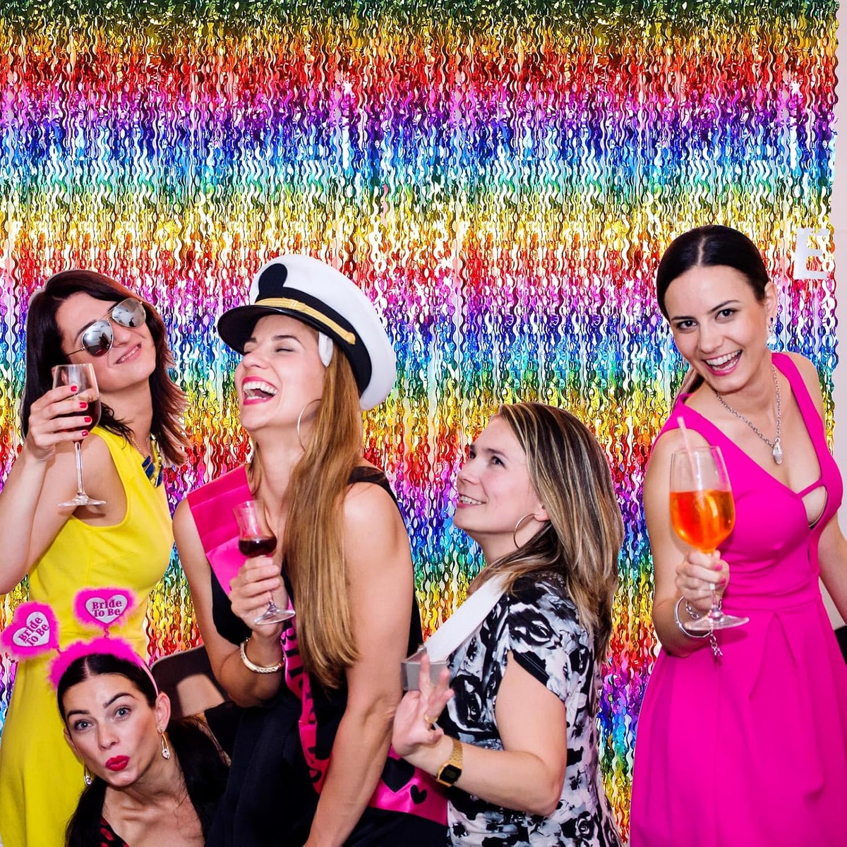 Jutom 6 Pieces 3.3 x 6.6 ft Wavy Tinsel Foil Fringe Curtains Foil Fringe Streamer Backdrop Party