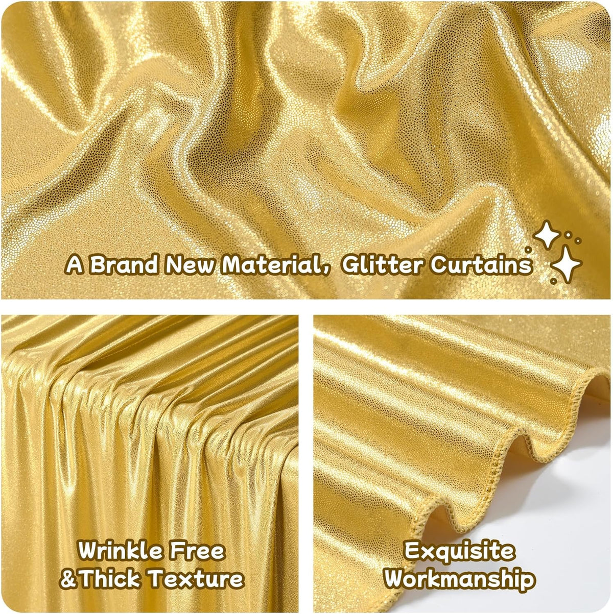 10ftx10ft Thick Gold Glitter Backdrop Curtain Panels for Parties, Wrinkle Free Sequin Sparking