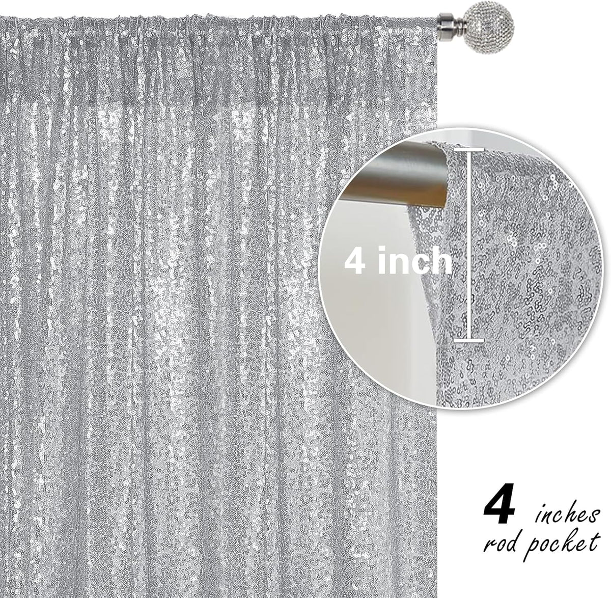 Silver Sequin Backdrop Curtain 4 Pieces 2FTx8FT Glitter Photography Backdrop for Party Wedding
